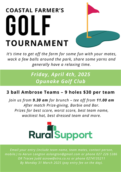 Coastal Farmer's Golf Tournament | April 4 | Opunake Golf Club