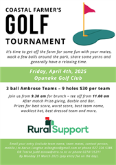 Coastal Farmer's Golf Tournament | April 4 | Opunake Golf Club